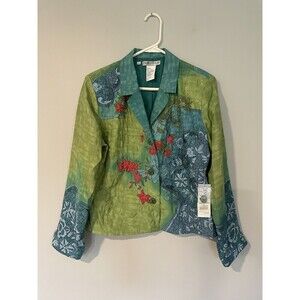 Nancy Bolen City Girl Jacket Womens Small Silk Garden Of Eden Quilted Beaded NEW